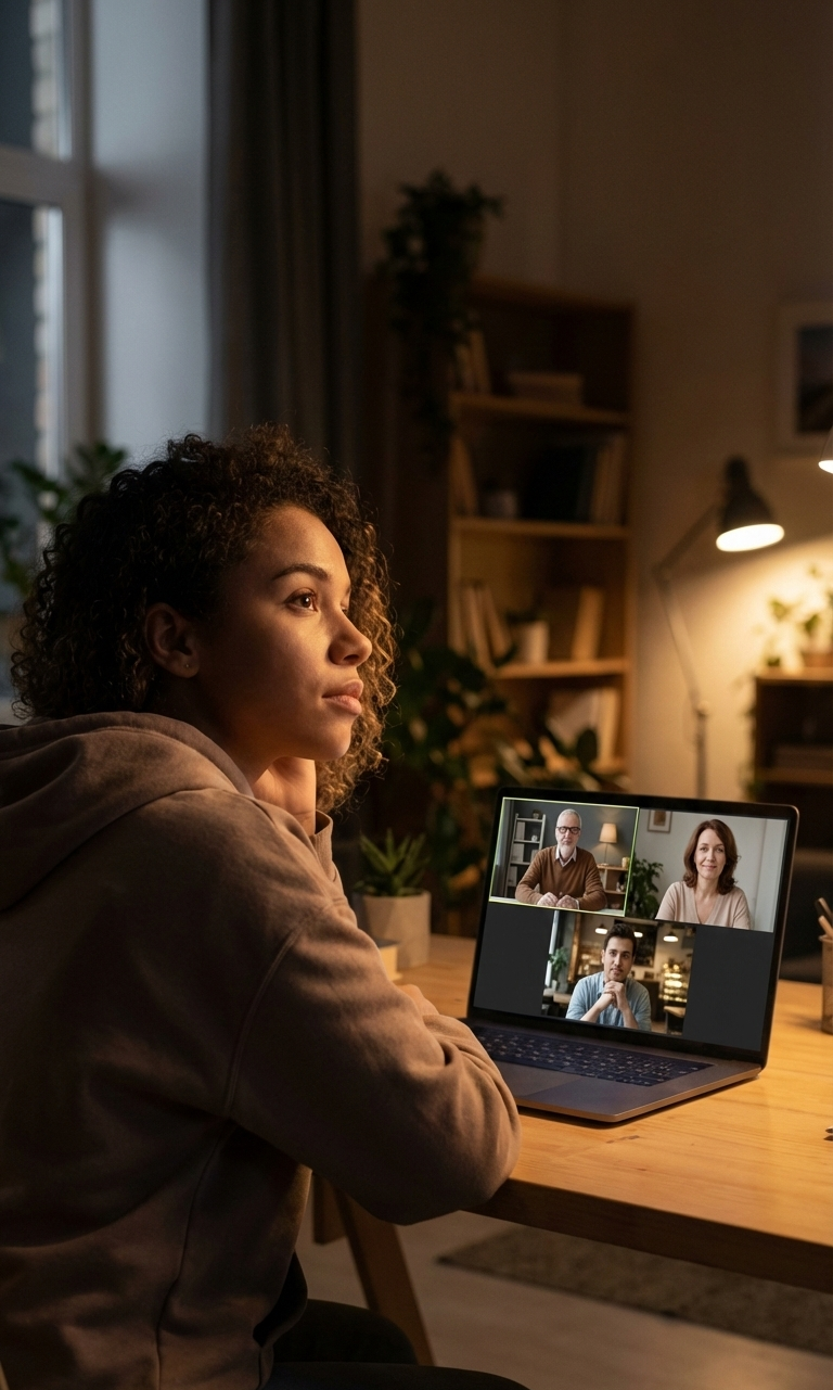 Student connecting with mentor on video call